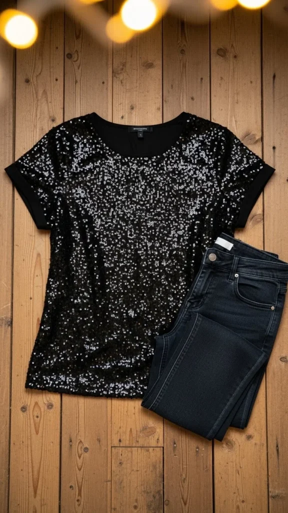 1. Classic Sequin Short-Sleeve Top