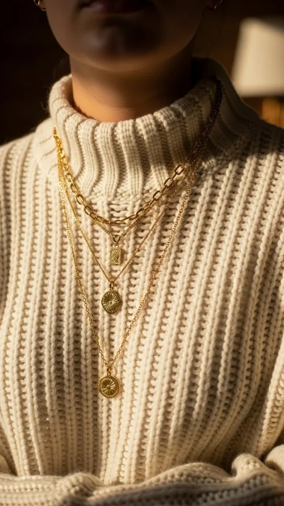 12. Try Layered Necklaces Over Sweaters