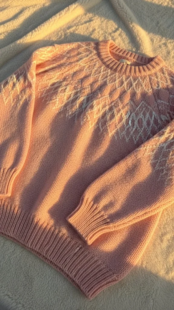 15. Soft Pink Snowflake Sweater