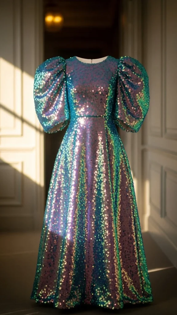 16. Sequin Dress with Puff Sleeves