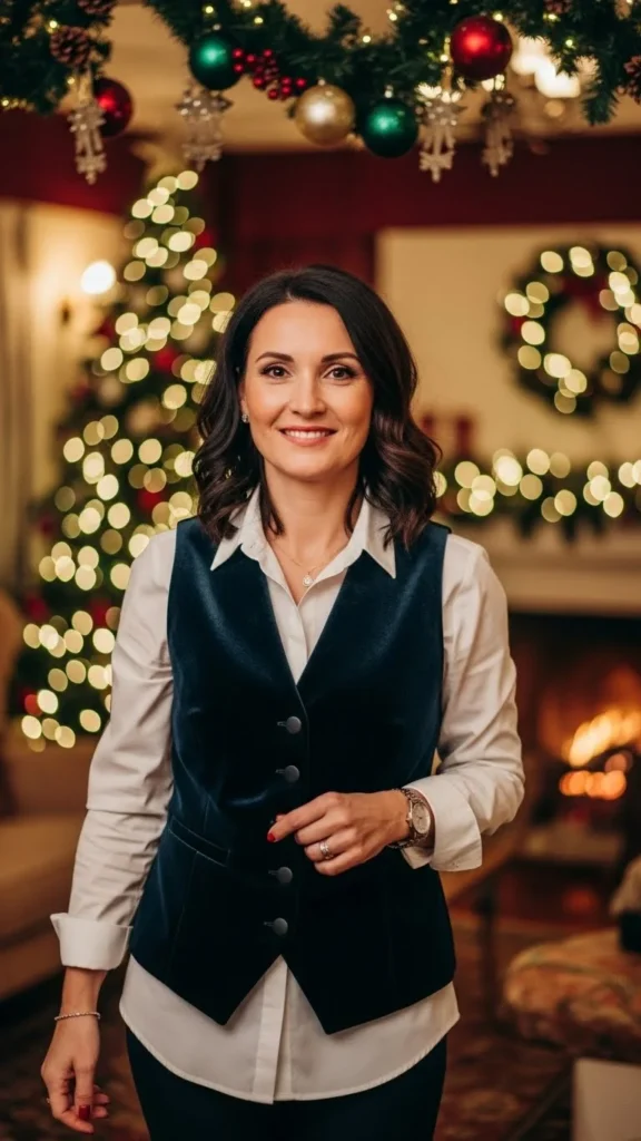 18. Velvet Vest Over Shirt