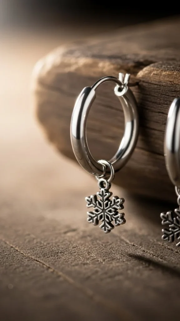 20. Simple Silver Hoops with Holiday Charm
