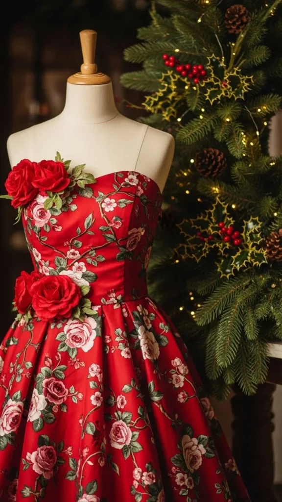 25. Red Floral Winter Dress