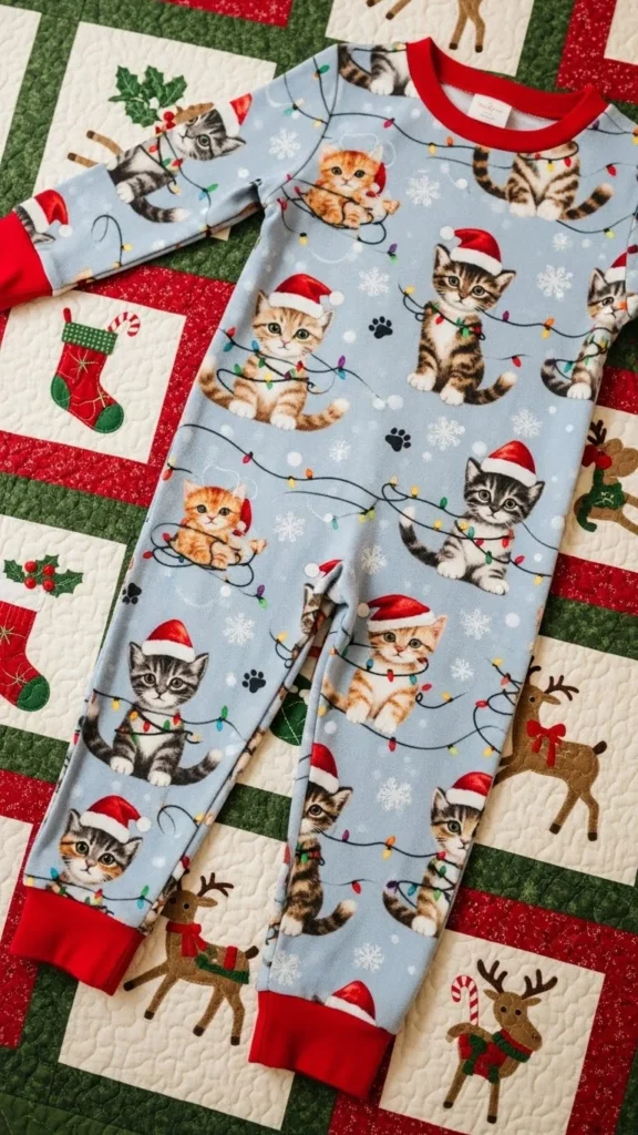 28. Holiday Cats Print Pajamas