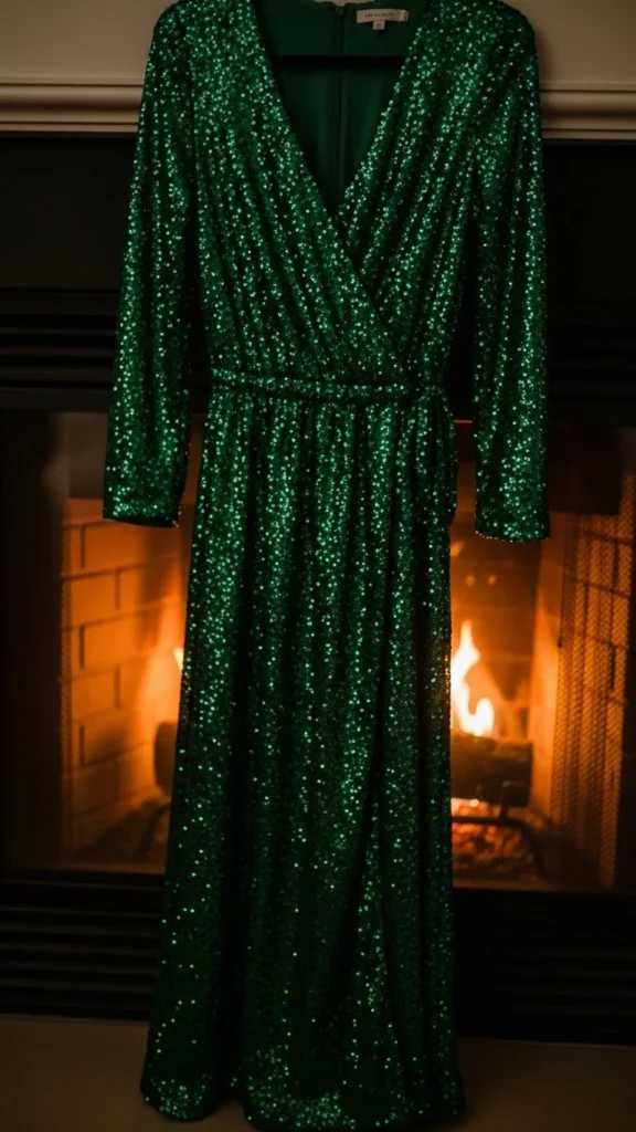 3. Emerald Green Sequin Wrap Dress