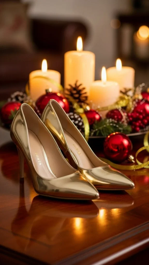 3. Gold Metallic Heels for Warm Glow