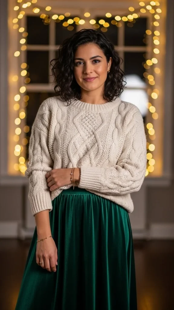 3. Velvet Midi Skirt and Sweater