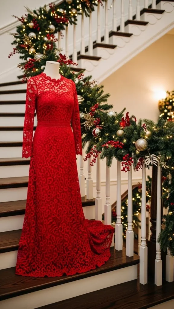5. Red Lace Long-Sleeve Dress