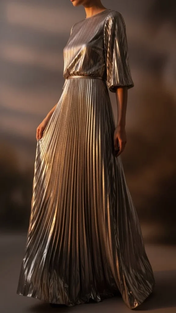 6. Metallic Pleated Dress