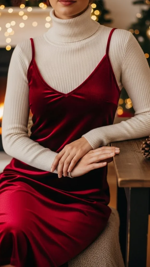 6. Velvet Slip Dress with Layers