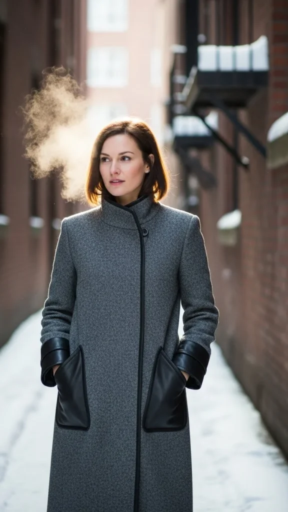 7. Leather-Trimmed Coat