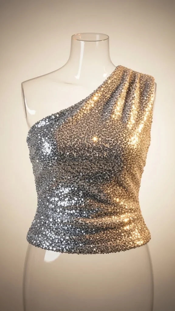 7. One-Shoulder Sparkle Top