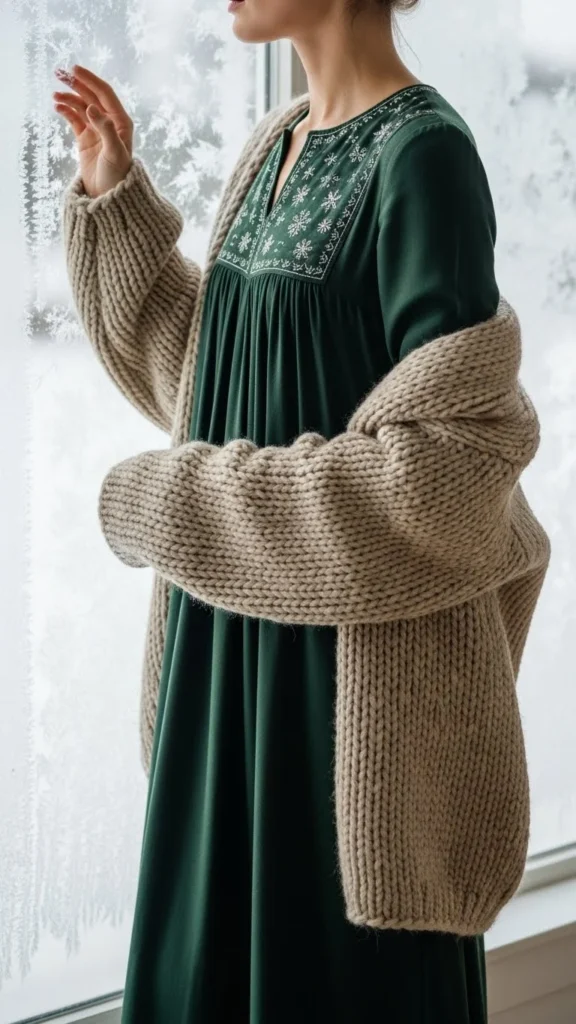 8. Layer Dresses With Chunky Cardigans