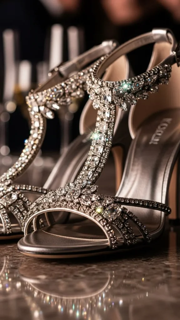 9. Crystal-Ankle Strap Heels