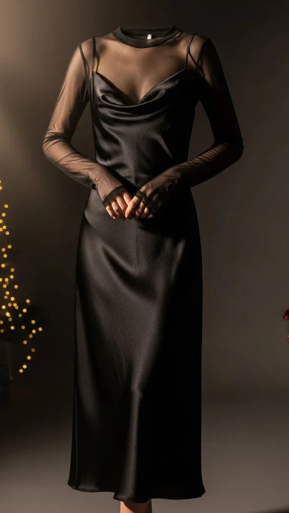 Black Slip Dress with Sheer Layer
