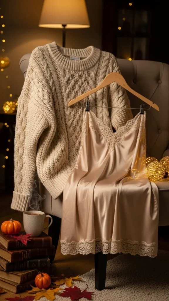 Knit Sweater with Satin Slip Skirt