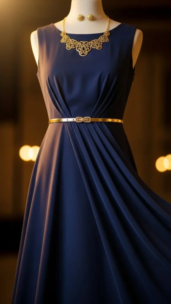 Navy Dress with Gold Accents