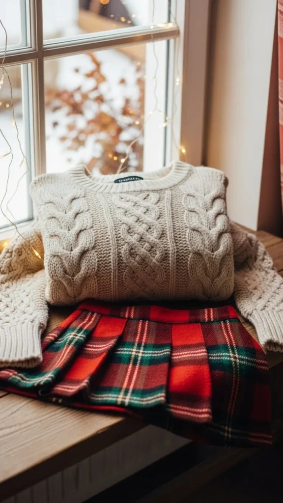 Plaid Skirt with Cream Sweater