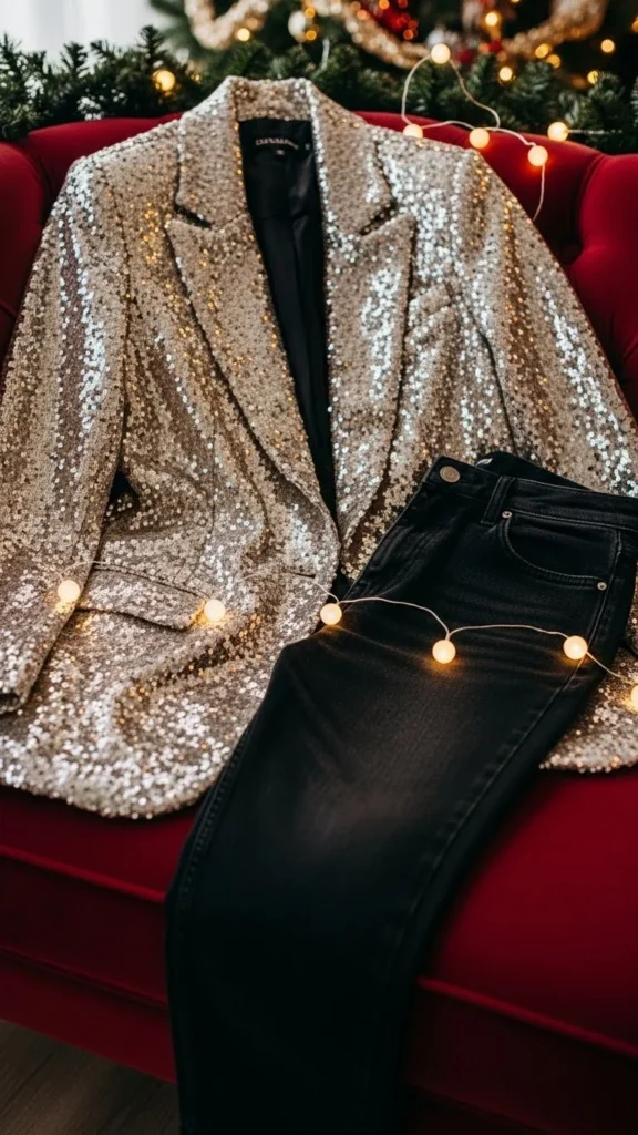 Sequin Blazer with Black Jeans