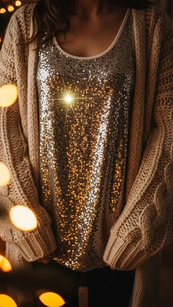 Sequin Tank with Chunky Cardigan